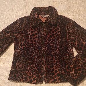 Vintage Y2K Leopard Print Zip Collared Sweater Jacket Size Small